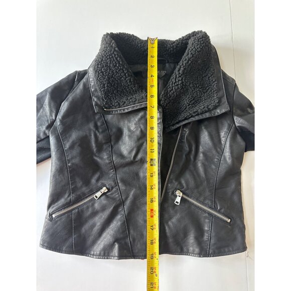 Baccini Womens Black Faux Leather Jacket W/ Faux Shearling Collar Zip Pockets M - Picture 10 of 14